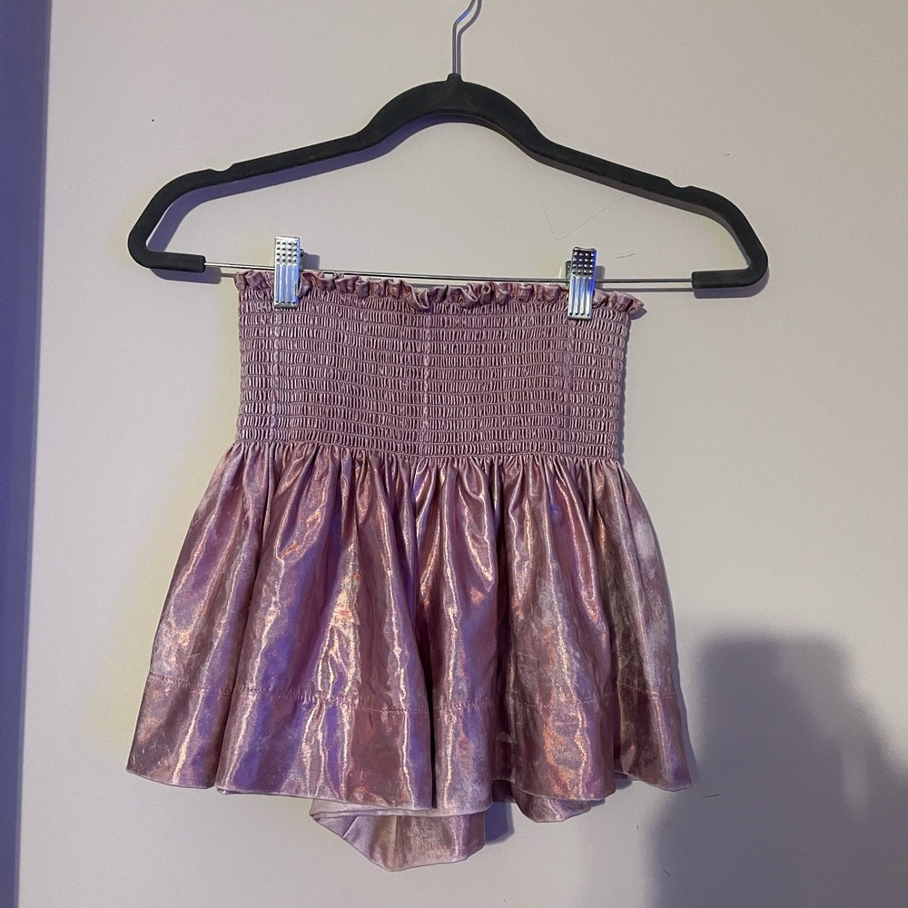 Queen of Sparkles Pink Metalic Smocked Shorts with Ruffle Detail